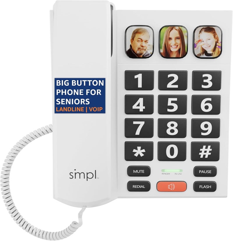 smpl Big Button Phone for Seniors, Simple Corded Landline Home Telephone for Elderly, Handicap, Alzheimer’s, Dementia, Hearing & Vision Impaired 56021 - Image 1